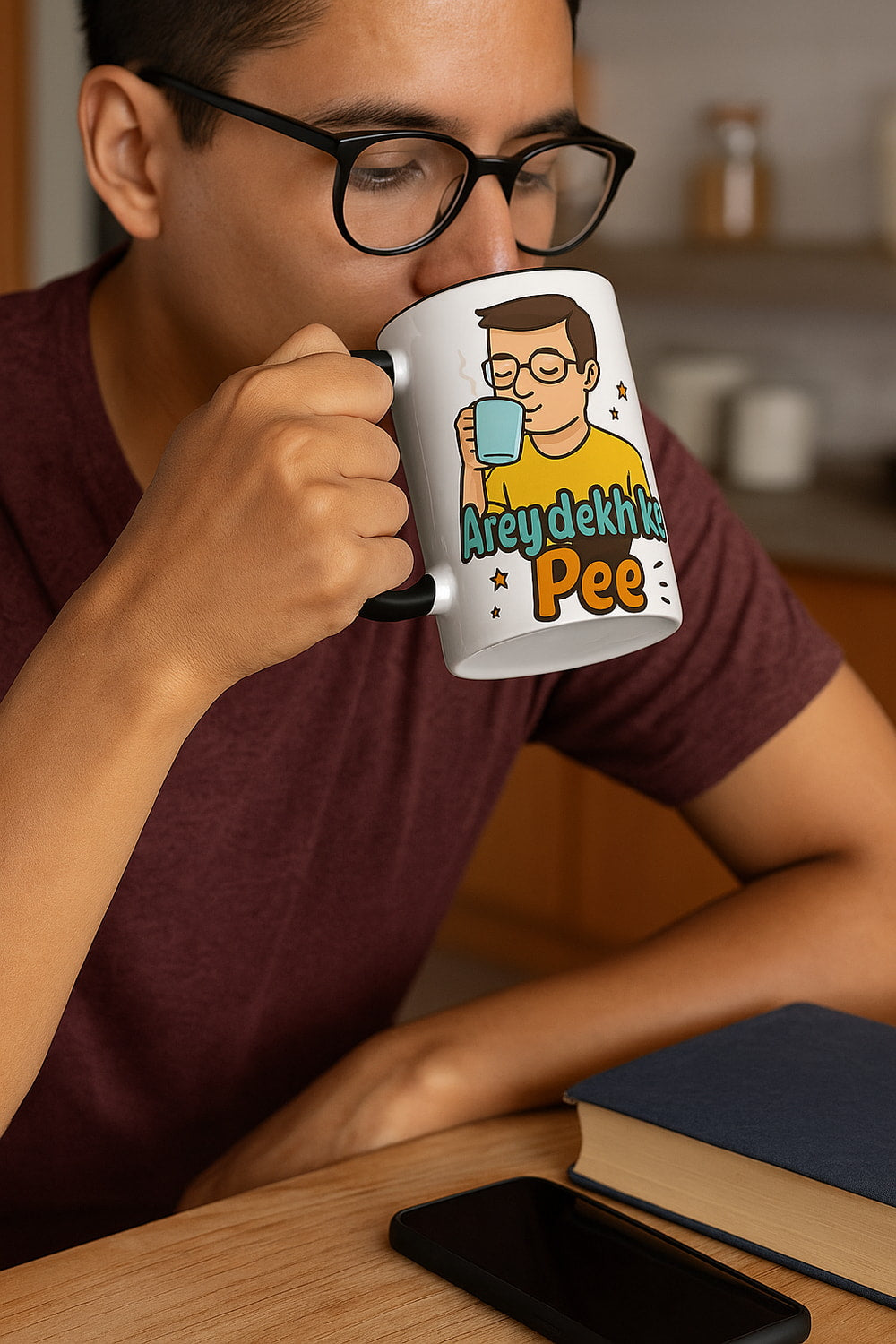 Humorous Indian saying mug for tea and coffee lovers, a perfect gift.