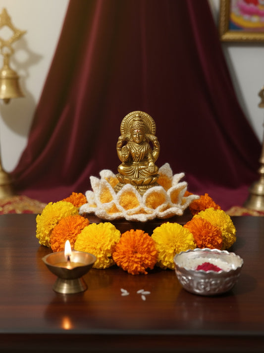 Handmade Crochet Lotus Flower for Home Décor & Pooja | Woolen Lotus Diya Mat | Eco-Friendly Decorative Flower for Diwali, Temple, & Gifts – Zistara Handmade Crafts