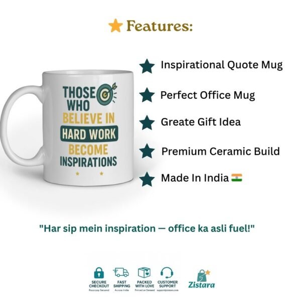 Inspirational Hard Work Mug – Motivational Coffee Cup for Entrepreneurs – 11oz Ceramic Tea Mug – Gift for Boss, Coworkers & Students